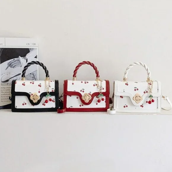 Zenana Cherry Pattern Vegan Leather Shoulder Hand Bag - Picture 6 of 7